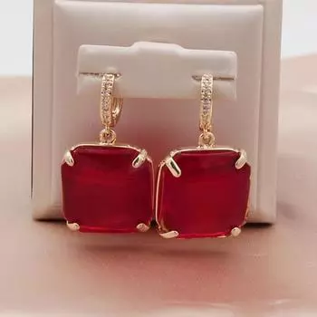 Модные красные квадратные серьги-капли с кристаллами для женщин, модные серьги-кольца с цирконием, ювелирные изделия, аксессуары для вечеринок белый