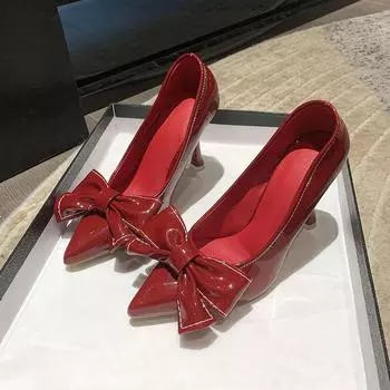 Модные красные милые туфли-лодочки в стиле «бабочка» Женские туфли на высоком каблуке со стразами Женские туфли с острым носком Элегантные свадебные туфли Женские босоножки 35 чёрный