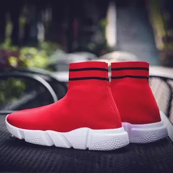 Модные красные мужские носки, дышащие сетчатые высокие кроссовки, мужские повседневные туфли без застежек, большие размеры 35-45, теннисные туфли для мужчин 35