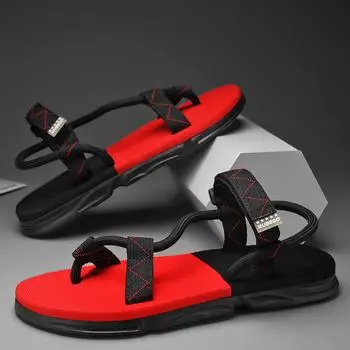 Модные красные мужские сандалии, летние шлепанцы, новые сандалии на плоской подошве с открытым носком, мужские уличные нескользящие мужские шлепанцы Chanclas Hombre 39