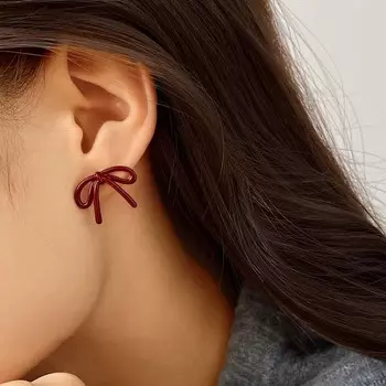 Модные красные серьги-бантики в стиле ретро, простые геометрические серьги-бантики, женские украшения для вечеринок в подарок как