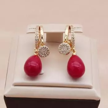 Модные красные серьги-капли с искусственным жемчугом для женщин, модные серьги-кольца с цирконием, ювелирные изделия, аксессуары для вечеринок красный