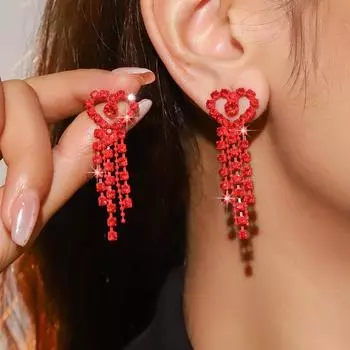 Модные красные серьги-сердечки с электрофорезом для женщин, высококачественные длинные серьги-кисточки