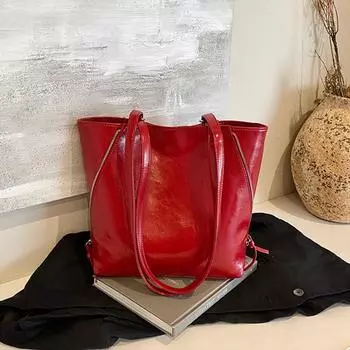 Модные красные сумки-тоут большой вместимости для женщин, новые сумки для покупок и путешествий на одно плечо, простые повседневные студенческие рюкзаки (30cm<Max Length<50cm)