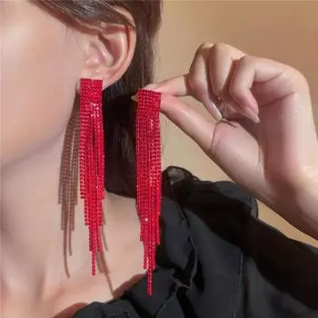 Модные красные супер-вспышки с бриллиантами, длинные серьги-кисточки, серьги Senior Sense Temperament, женские серьги, 1 пара