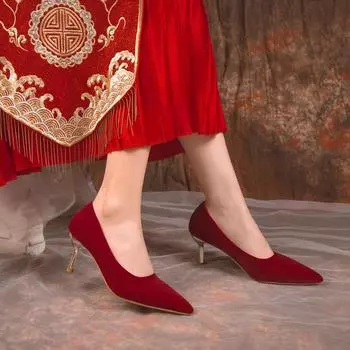 Модные красные свадебные туфли для женщин 2024 года, весна/лето/осень, новые женские туфли с острым носком, изящные туфли для невесты на высоком каблуке, размер 34-40 34