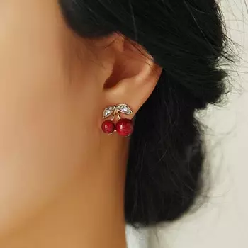 Модные красные вишневые серьги-клипсы простые мультяшные серьги без проколотых ушей для дам прекрасный праздничный подарок как