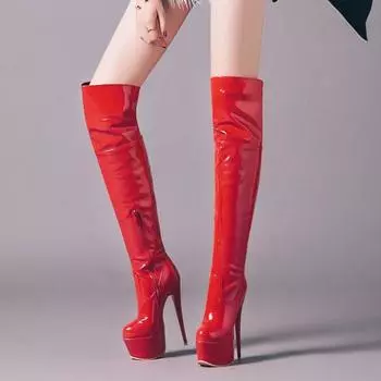 Модные красные женские сапоги выше колена на очень высоком каблуке и платформе, сексуальные танцевальные туфли для ночного клуба, вечеринки, фетиш, большой размер 45 48 34 чёрный