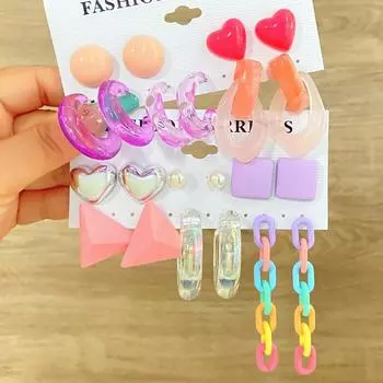 Модные красочные акриловые серьги-капли из смолы, серьги-кольца, комплект серьги-гвоздики с эффектными ювелирными изделиями