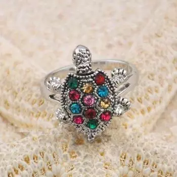 Модные красочные черные циркониевые кольца с черепахой для женщин, обручальное кольцо, винтажное кольцо с черепахой в виде животного, океан, пляжное ювелирное изделие, подарок US 6 чёрный