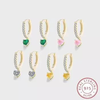 Модные красочные цирконовые серебряные серьги в форме любви S925 для женщин, креативные серьги из стерлингового серебра с блестящим цирконом, свадебные украшения, украшения для вечеринок розовый