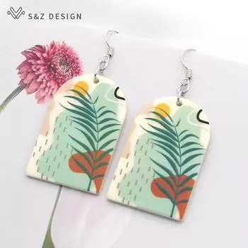 Модные красочные граффити акриловые серьги-капли с пейзажами для женщин и девочек, модные вечерние индивидуальные ювелирные изделия цвета белого золота, повседневные аксессуары