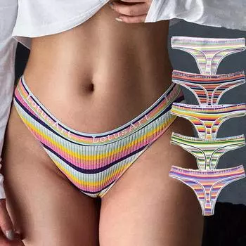 Модные красочные хлопковые трусики больших размеров, женские полосатые вязаные трусы с низкой посадкой, женское мягкое нижнее белье, трусы, женское нижнее белье M чёрный
