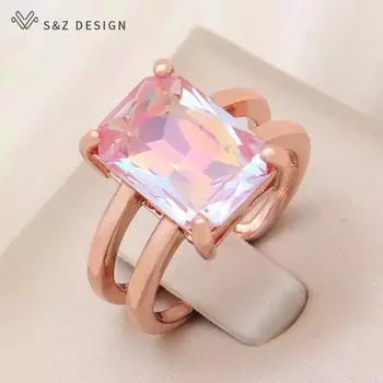 Модные красочные регулируемые прямоугольные кольца с кристаллами для женщин, ювелирные изделия цвета розового золота, повседневные аксессуары Resizable