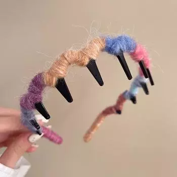 Модные красочные шерстяные плетеные повязки на голову для женщин и девушек, изысканные элегантные зубчатые нескользящие повязки для волос, аксессуары для волос