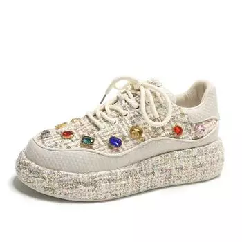 Модные красочные женские туфли ручной работы с инкрустацией из бриллиантов, новые модные универсальные спортивные туфли со стразами на толстой подошве, повседневная обувь для банкета 35