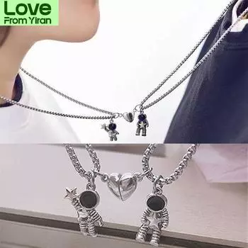 Модные креативные магнитные серебряные украшения для дружбы, ожерелья в виде звезд для пар, кулон «Космический человек»