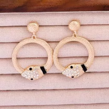 Модные креативные преувеличенные круглые текстурные женские серьги в форме головы змеи золотой