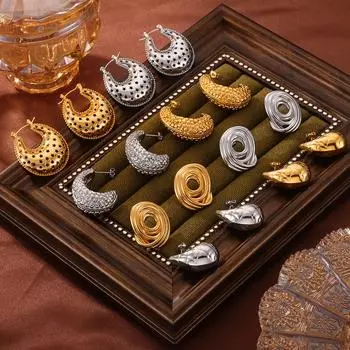 Модные креативные серьги с индивидуальным дизайном, полые, с текстурой, из титановой стали, позолоченные, легкие, роскошные, универсальные ювелирные изделия