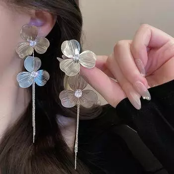 Модные креативные женские серьги-цветы серебряный