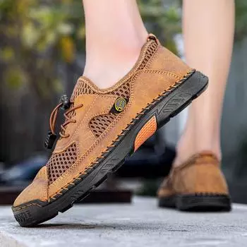 Модные кроссовки 2024 года с открытыми носами, мужская повседневная обувь, летняя сетчатая дышащая мягкая подошва, удобная прогулочная обувь с круглым носком, мужская обувь 38 чёрный