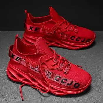 Модные кроссовки для бега для мужчин с буквенным принтом, трикотажные спортивные кроссовки с амортизацией для бега, легкие кроссовки Zapatillas 36 красный