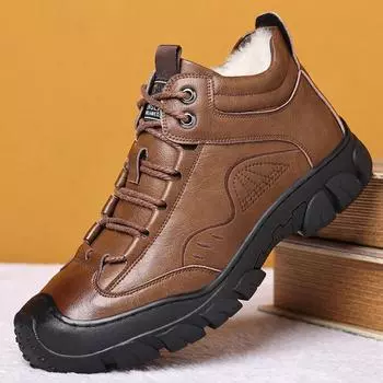 Модные кроссовки для бега, зимние мужские ботильоны, кожаные теплые спортивные туфли, повседневная обувь с мехом, удобные дышащие зимние ботинки 38