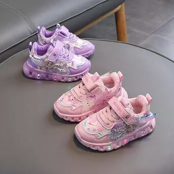 Модные кроссовки для девочек, модные универсальные детские кроссовки, удобные дышащие туфли для девочек, мультяшная простая повседневная обувь для принцесс Zapatillas 21insole13.5cm розовый