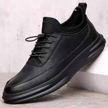 Модные кроссовки из натуральной кожи, повседневная обувь для мужчин, дышащие классические черные и белые мужские туфли, кожаные туфли, кроссовки на весну и лето 6 чёрный