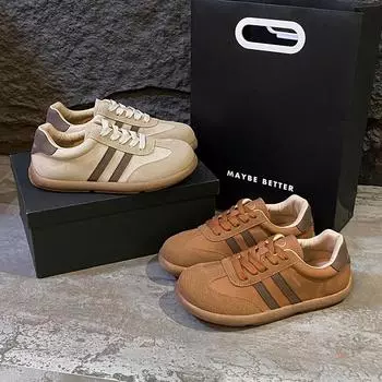 Модные кроссовки из натуральной кожи с круглым носком, однотонные, износостойкие, немецкие, повседневные, модные, универсальные, спортивные, женские, для сноуборда 35 бежевый