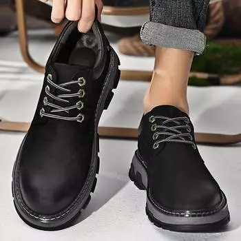 Модные кроссовки Мужская обувь Повседневная обувь из натуральной кожи Обувь из коровьей кожи 38 чёрный