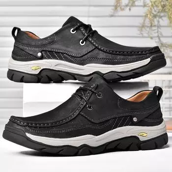 Модные кроссовки Мужская обувь Повседневная обувь из натуральной кожи Обувь из коровьей кожи HiKing Shoes 38 чёрный