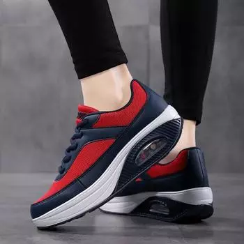 Модные кроссовки на воздушной подушке для женщин, дышащая сетка, на шнуровке, на танкетке, спортивная обувь, удобная повседневная обувь для путешествий, женская обувь 35 чёрный
