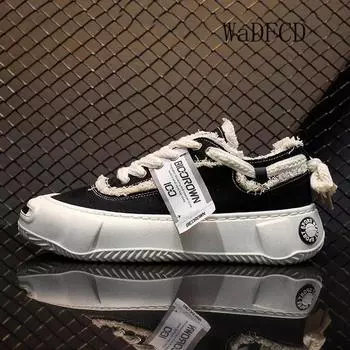 Модные кроссовки повседневные мужские кроссовки с мягкой подошвой модные повседневные кожаные/холщовые дышащие туфли для скейтбординга на плоской платформе с увеличенной высотой 39