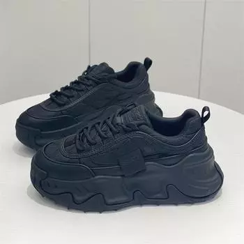 Модные кроссовки с мягкой подошвой, износостойкие, маленькие белые туфли для женщин, лето 2024, новые туфли для студентов и пап на толстой подошве, прилив 35 чёрный