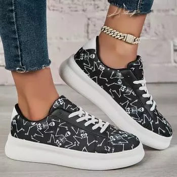 Модные кроссовки с толстой подошвой для мужчин и женщин, повседневные кроссовки с принтом черепа на Хэллоуин 36 чёрный