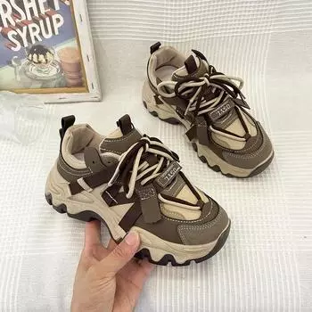 Модные кроссовки с толстым дном и противоскользящей подошвой 2024 года, модные дышащие, удобные, для бега, спортивная обувь, весна 35 чёрный