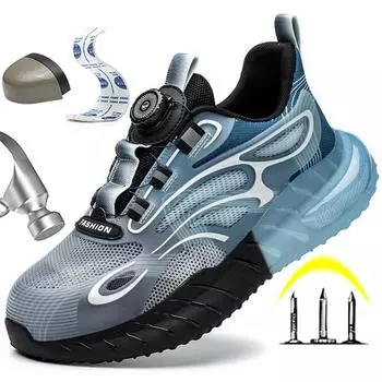 Модные кроссовки со стальным носком, рабочие ботинки, мужская защитная обувь с защитой от проколов, защитная обувь с вращающейся кнопкой, легкая защитная обувь 36