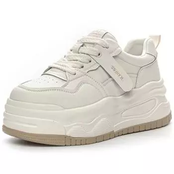 Модные кроссовки SyfIyno из натуральной кожи на платформе и танкетке высотой 6,5 см, удобные, для скейтбординга, на толстой подошве, весна-осень, модные, массивные, повседневные туфли 35 бежевый