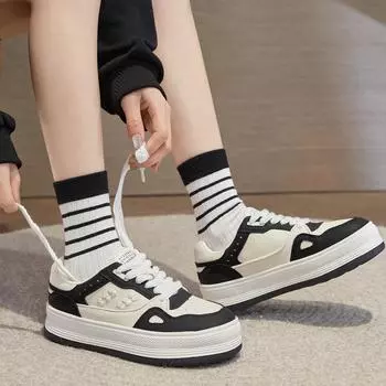 Модные кроссовки, женская обувь из натуральной кожи, брендовая женская повседневная обувь на плоской толстой подошве из коровьей кожи с дышащей сеткой 35 чёрный