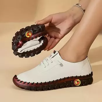 Модные кроссовки, женская обувь, лоферы на плоской подошве, кожаные туфли для мам, удобные, мягкие, повседневные туфли на платформе, Zapatos De Mujer 35 чёрный