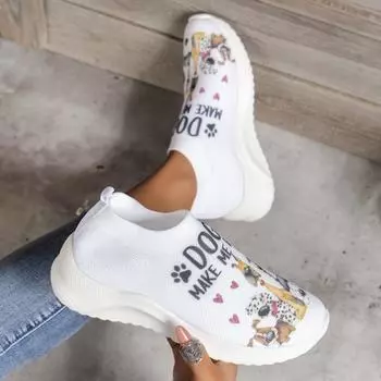 Модные кроссовки Женские кроссовки с принтом растений Дышащие кроссовки Slip-On Женские кроссовки Slip-on Vulcanize Shoes Сетчатые кроссовки для ходьбы на открытом воздухе 36 белый