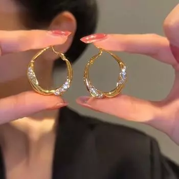 Модные круглые геометрические серьги с инкрустацией цирконом, новые простые и персонализированные универсальные серьги для женщин