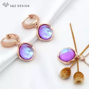 Модные круглые красочные серьги-капли с кристаллами, комплекты ювелирных изделий для женщин и девочек, ожерелье с подвеской для свадебной вечеринки