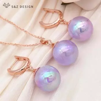 Модные круглые разноцветные серьги из розового золота с бусинами, комплекты ювелирных изделий для женщин, свадебное ожерелье с подвеской