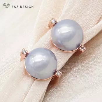 Модные круглые серьги-капли с искусственным жемчугом для женщин, свадебные серьги розового золота с кубическим цирконием, ювелирные изделия