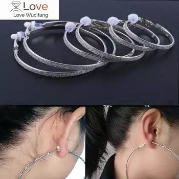 Модные круглые серьги-кольца из золота и серебра с блестками для женщин с подушечкой без проколотых украшений