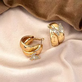 Модные круглые серьги-кольца с бабочками для женщин, геометрические украшения, аксессуары для ушей, подарок для праздника и вечеринки золотой