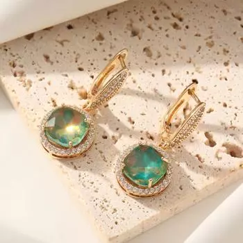 Модные круглые серьги-подвески для женщин Новые золотистые серьги-капли с цирконием Свадебные украшения и аксессуары для вечеринок зелёный