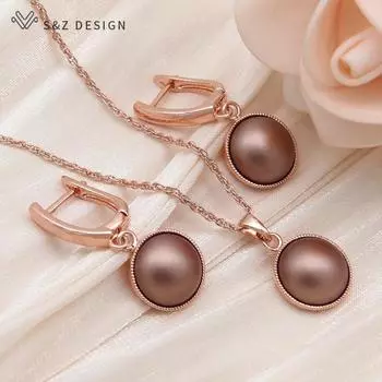 Модные круглые серьги с искусственным жемчугом, комплекты ювелирных изделий для женщин, ожерелье с подвеской цвета розового золота